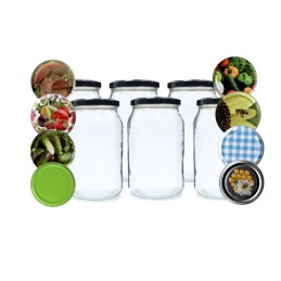 6x 0,9l 900ml stiklainis su spalvingu dangteliu