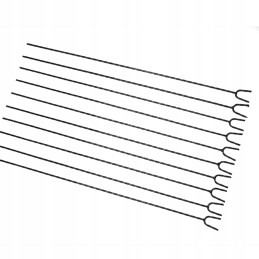 Dešros šakutės 120 cm, antgaliai iš nerūdijančio plieno, 10 vnt., plius kabykla ir atramos.