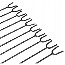 Dešros šakutės 120 cm, antgaliai iš nerūdijančio plieno, 10 vnt., plius kabykla ir atramos.