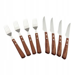 Medinių stalo įrankių šakučių, kepsnių peilių rinkinys
