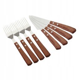 Medinių stalo įrankių šakučių, kepsnių peilių rinkinys