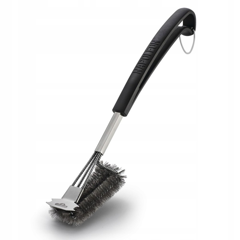 Napoleon trijų eilių grilio šepetys, plieniniai šereliai, grotelių šepetys, kabliukas