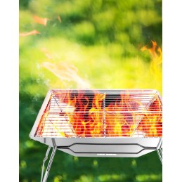 Qwork Folding Stainless Steel Camping Brazier for Garden, Camping, Outdoor Activities (Rectangular)