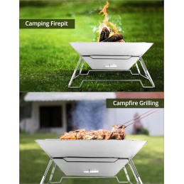 Qwork Folding Stainless Steel Camping Brazier for Garden, Camping, Outdoor Activities (Rectangular)