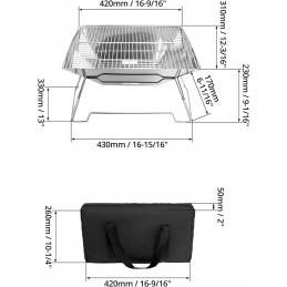 Qwork Folding Stainless Steel Camping Brazier for Garden, Camping, Outdoor Activities (Rectangular)