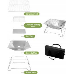 Qwork Folding Stainless Steel Camping Brazier for Garden, Camping, Outdoor Activities (Rectangular)