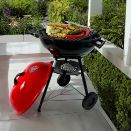 Didelės anglies grotelės su ratukais, uždara apvali peleninė