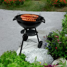 Didelės anglies grotelės su ratukais, uždara apvali peleninė