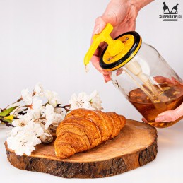 Stiklinis indas 0,9l su dangteliu, medaus pompa