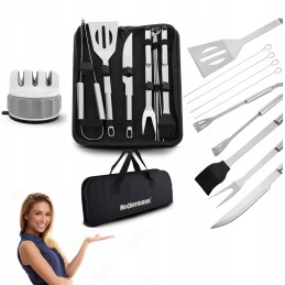 Grilio priedai, dėklas, įrankių komplektas, 10 vnt., nemokamas galąstuvas