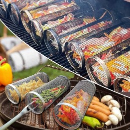 2x grilio krepšelis daržovių mėsos žuvies grilis 30cm apvalių konteinerių rinkinys