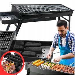 Turistinis sulankstomas anglies grilis, nešiojamas, didelis, solidus kempingas, 4 bbq kilimėliai