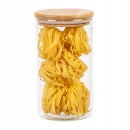 Stiklinis indas / talpa 1000 ml su mediniu bambuko dangteliu ir sandarikliu