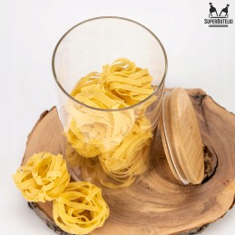 Stiklinis indas / talpa 1000 ml su mediniu bambuko dangteliu ir sandarikliu