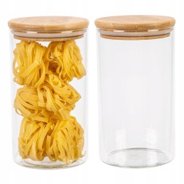 Stiklinis indas / talpa 1000 ml su mediniu bambuko dangteliu ir sandarikliu