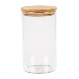 Stiklinis indas / talpa 1000 ml su mediniu bambuko dangteliu ir sandarikliu