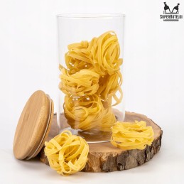 Stiklinis indas / talpa 1000 ml su mediniu bambuko dangteliu ir sandarikliu