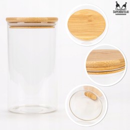 Stiklinis indas / talpa 1000 ml su mediniu bambuko dangteliu ir sandarikliu