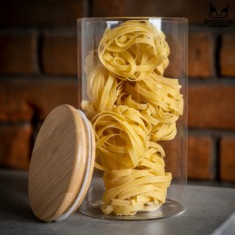 Stiklinis indas / talpa 1000 ml su mediniu bambuko dangteliu ir sandarikliu