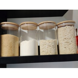Stiklinis indas / talpa 1000 ml su mediniu bambuko dangteliu ir sandarikliu