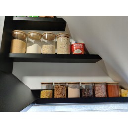 Stiklinis indas / talpa 1000 ml su mediniu bambuko dangteliu ir sandarikliu