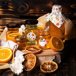 50x lipdukai stiklainiams, apvalios etiketės konservams