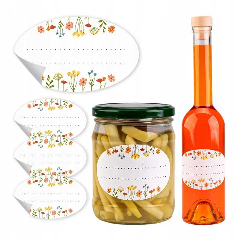 50 vienetų etikečių medui, konservams, uogienėms, sultims, konservams, mėsai, vaisiams, tinktūroms