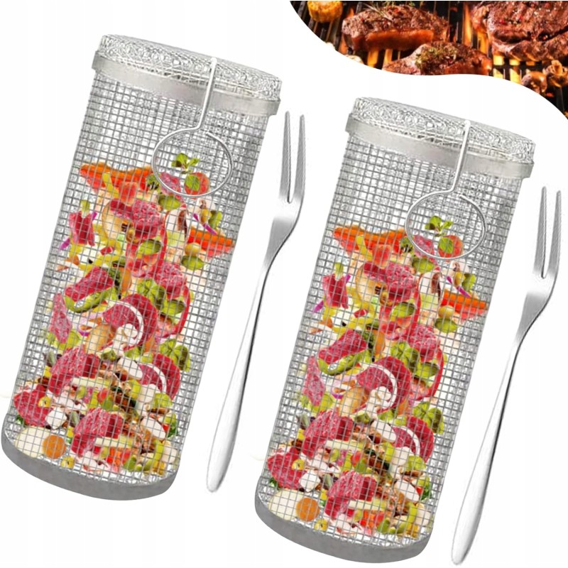 Nerūdijančio plieno grilio krepšelis daržovėms, žuviai, bulvytėms, šakutėms, 2 vnt