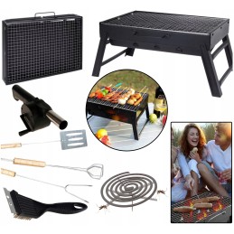 Sulankstomos sodo anglies kepsninės turistams, mega kepsnių komplektas, priedai