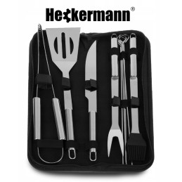 Grilio reikmenų rinkinys iš 9 stalo įrankių priedų, šakutės, mentelės ir plieninio peilio
