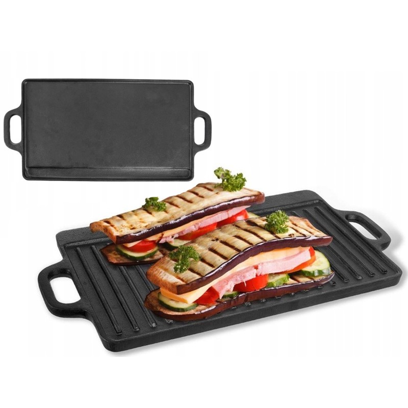 Ketaus grilio lėkštė, dvipusė keptuvė