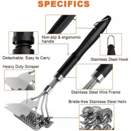 Grilio valymo šepetys, plieninis, plieninis grandiklis, patvarus, 41 cm