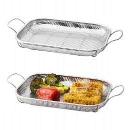 Metalinis grilio padėklas 45x28cm iš nerūdijančio plieno su skylutėmis