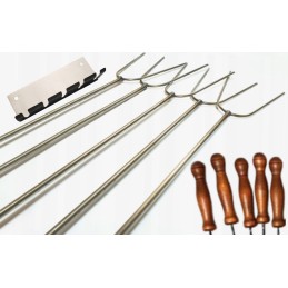 Nerūdijančio plieno kepsninės laužo lazdos 100cm 5 vnt šakutės + kabykla