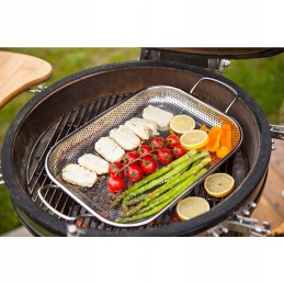 Metalinis grilio padėklas pagamintas iš nerūdijančio plieno su mažomis skylutėmis 45 mm