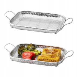 Metalinis grilio padėklas 45x28cm iš nerūdijančio plieno su skylutėmis