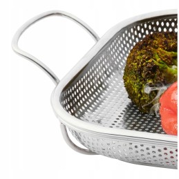 Metalinis grilio padėklas 45x28cm iš nerūdijančio plieno su skylutėmis