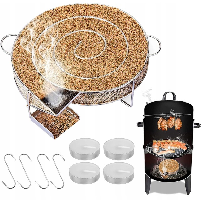 Apvalios grotelės, skirtos lėtai rūkyti mėsą ant grotelių ar sodo viryklės