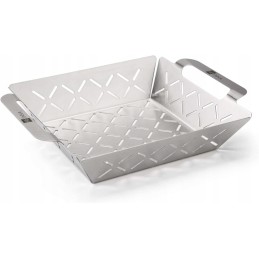 Grilio grotelės, kepimas, kvadratinis plieninis padėklas, grilio padėklas