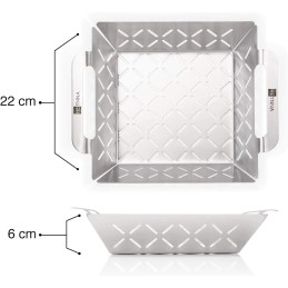 Grilio grotelės, kepimas, kvadratinis plieninis padėklas, grilio padėklas