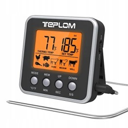 skaitmeninis mėsos termometras teplom, su apšvietimu LCD ekranu, nerūdijančio plieno zondu, magnetu ir laiko nustatymo funkcija,