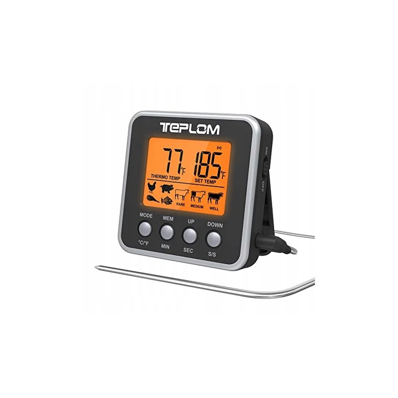skaitmeninis mėsos termometras teplom, su apšvietimu LCD ekranu, nerūdijančio plieno zondu, magnetu ir laiko nustatymo funkcija,