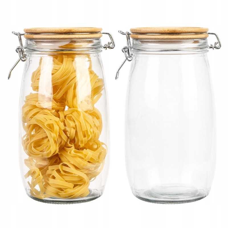 Stiklinis indelis / talpa 1500 ml su mediniu bambukiniu dangteliu + mechaniniu uždarymu + sandarikliu