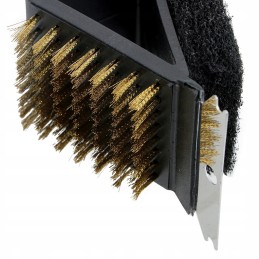 Grilio valymo šepetys grotelėms, 35 cm, vielos grandiklis, trys viename