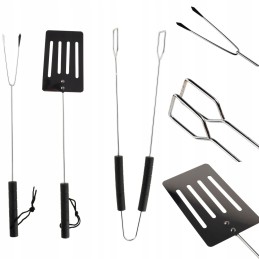 Grilio priedų rinkinys, 3 vnt., mentelė, žnyplės, šakutės