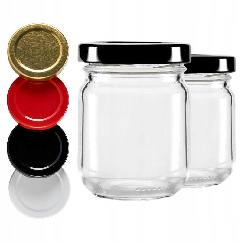 Stiklinis 130 ml indas su metaliniu dangteliu, skersmuo 53 mm.