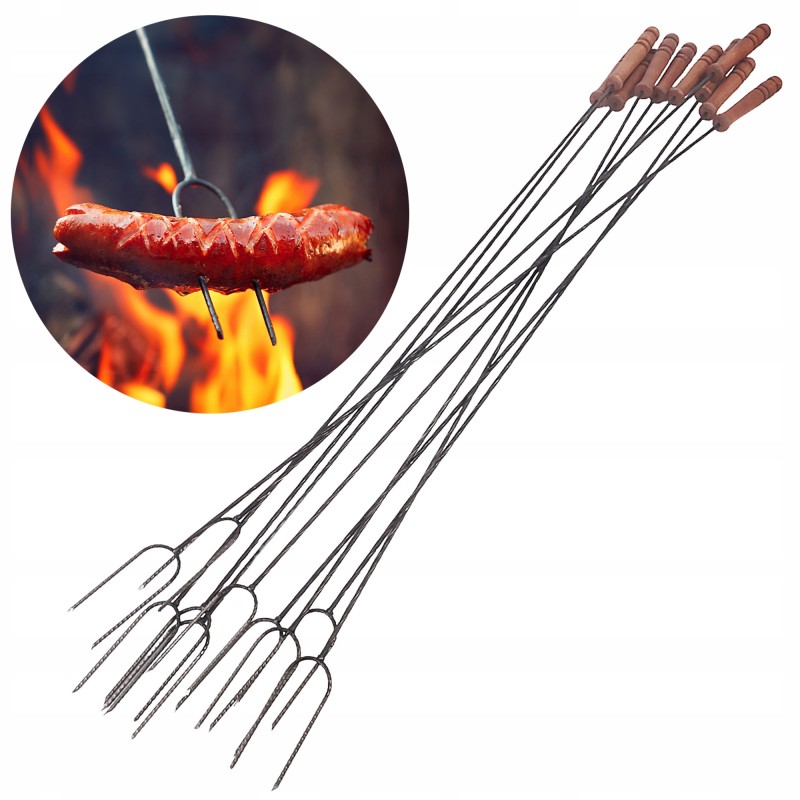 10 vnt grilio šakutė, skirta kepti ant laužo