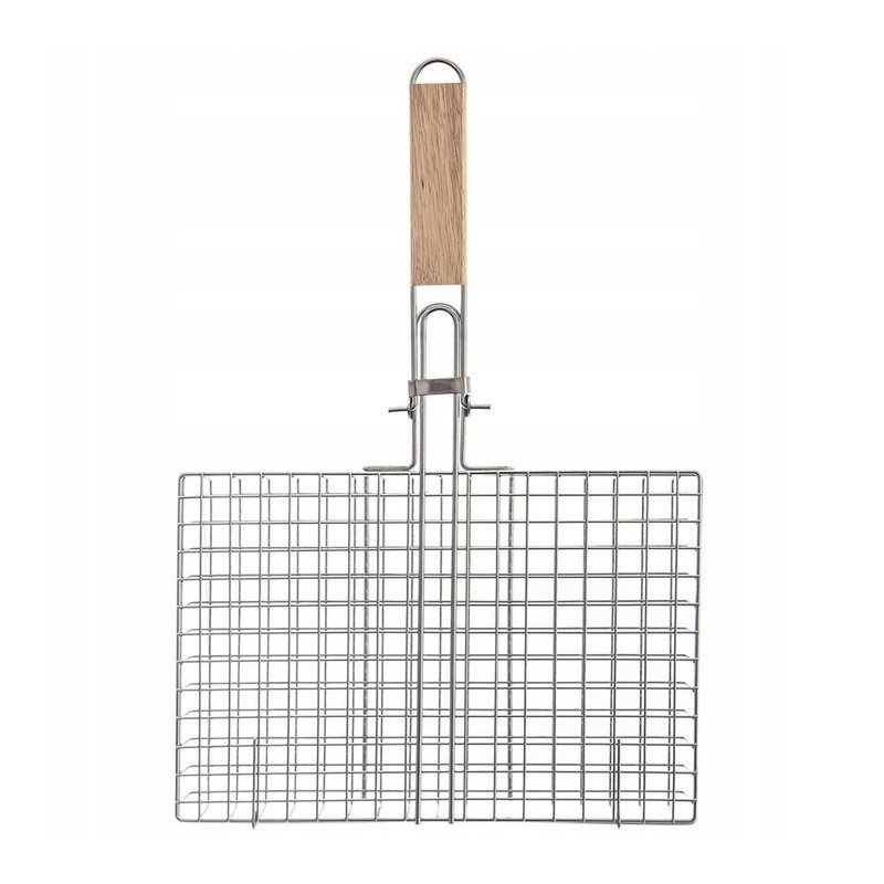 Metalinių grotelių krepšys mėsai ir daržovėms kepti ant grotelių