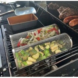 Krepšelis daržovėms kepti, apvalios grilio grotelės su kabliuku