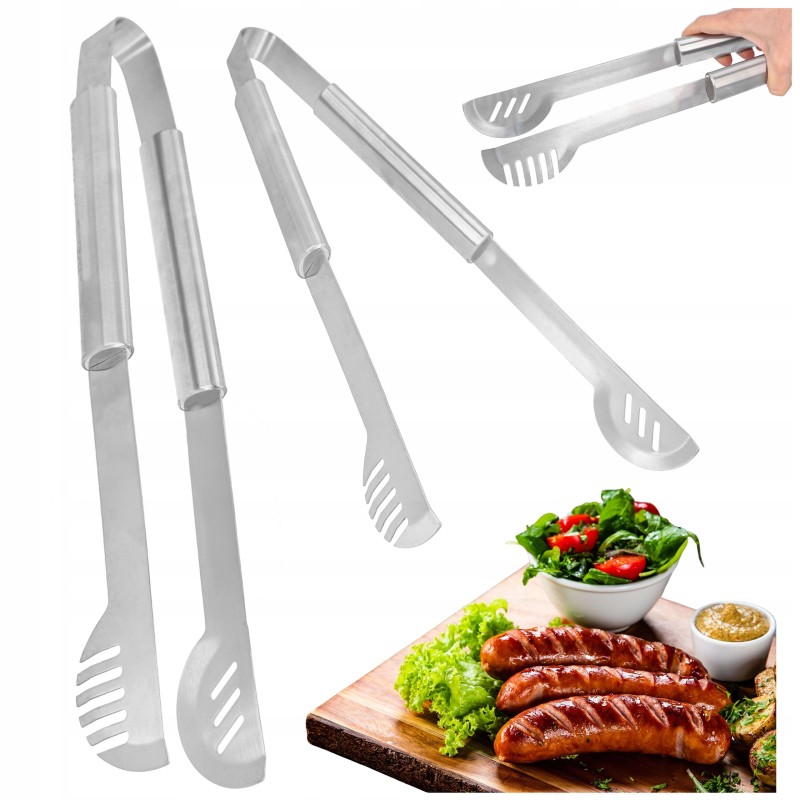 Virtuvinės mėsos kepsninės žnyplės, ilgio 44 cm, serviravimui, tvirto plieno